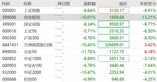 A股重挫！沪指跌超6%，创业板指大跌10%，深证成指跌超8%，北证50跌超11%，中证2000、微盘指数跌超10%