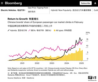 今年 2 月中国汽车品牌在欧洲市场份额达 8%，同比接近翻倍