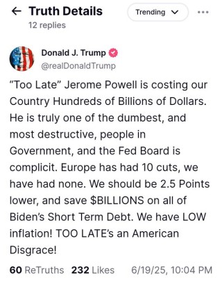 特朗普：鲍威尔应该将利率降低250个基点