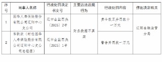 国华人寿辽阳中心支公司因财务数据不真实被罚11万元