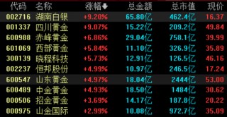 贵金属板块，全线上涨