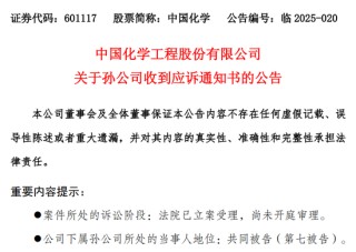 中国化学孙公司涉康得新证券虚假陈述责任纠纷诉讼