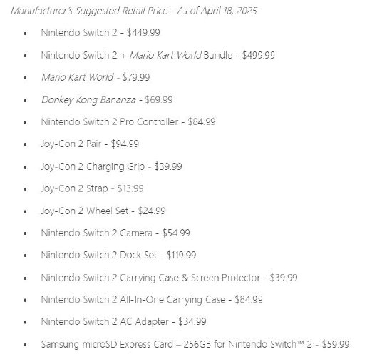 任天堂维持Switch 2定价 美国4月24日开启零售预购  第2张 任天堂维持Switch 2定价 美国4月24日开启零售预购  第2张