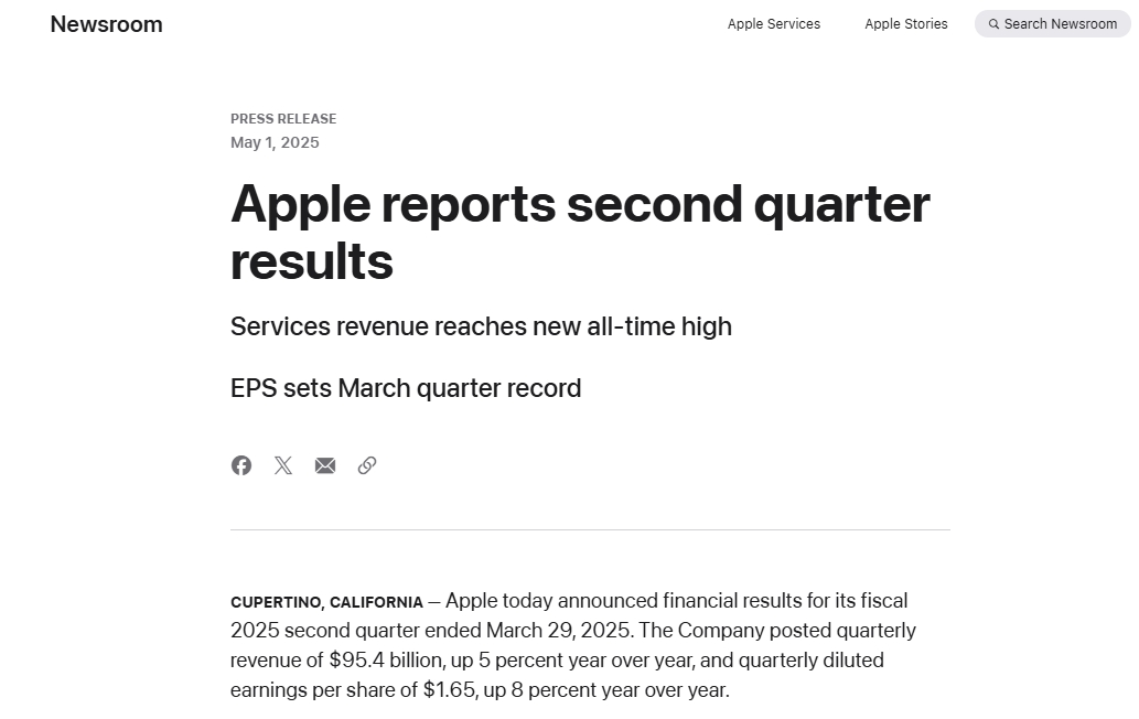 苹果第二财季业绩略超预期，警告关税将增加成本，股价盘后跌4%  第1张