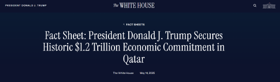 特朗普声称在卡塔尔获得1.2万亿美元经济承诺  第1张