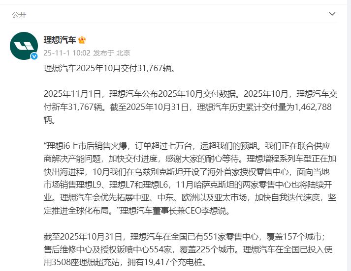 小米汽车官宣:10月交付量超40000台!理想汽车、小鹏汽车、智己汽车、岚图汽车、零跑汽车也公布了  第3张 小米汽车官宣:10月交付量超40000台!理想汽车、小鹏汽车、智己汽车、岚图汽车、零跑汽车也公布了  第3张