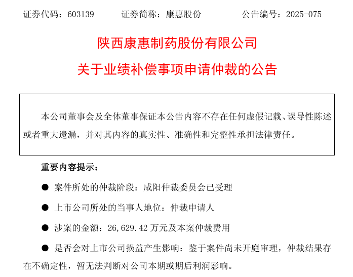 追讨2.66亿元业绩补偿款!康惠股份申请仲裁,前三季亏损扩至1.33亿元 第1张 追讨2.66亿元业绩补偿款!康惠股份申请仲裁,前三季亏损扩至1.33亿元 第1张
